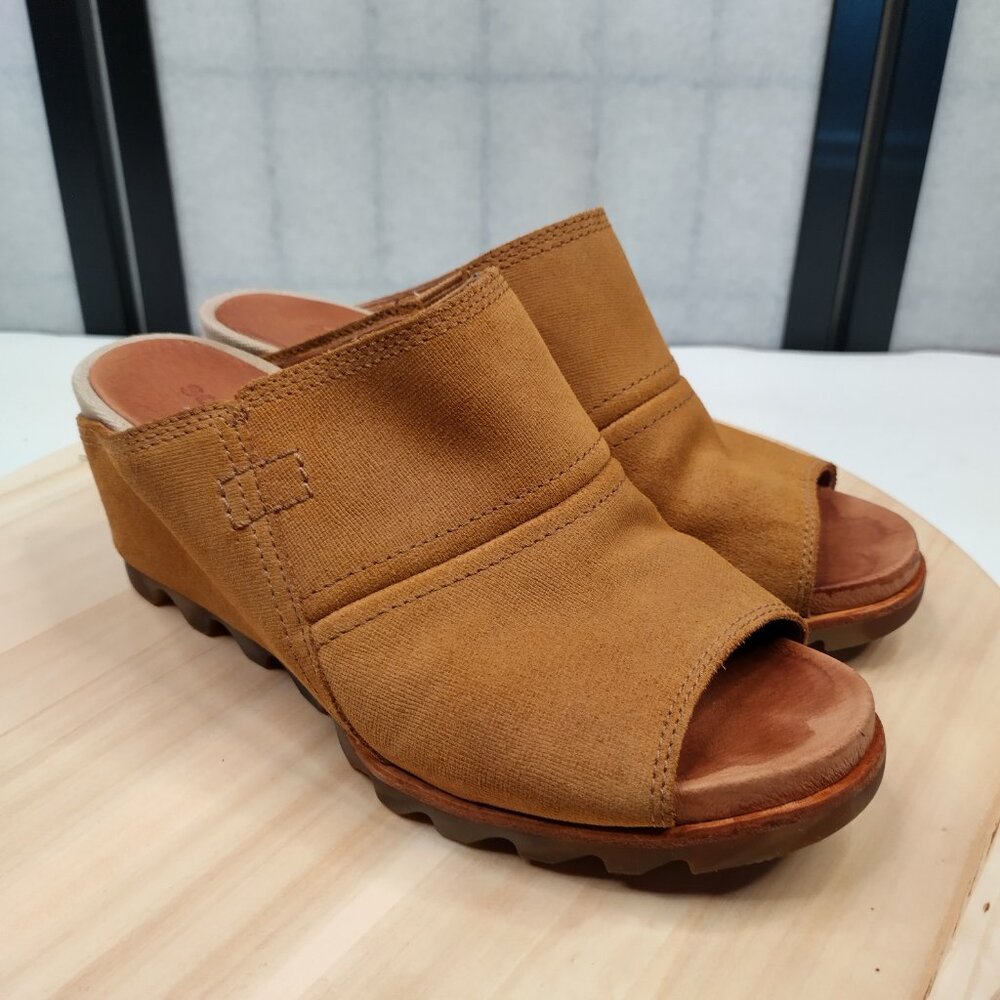 Sorel Joanie Mule I Leather Camel Brown Wedge Sandals Women US 9 - Picture 3 of 15